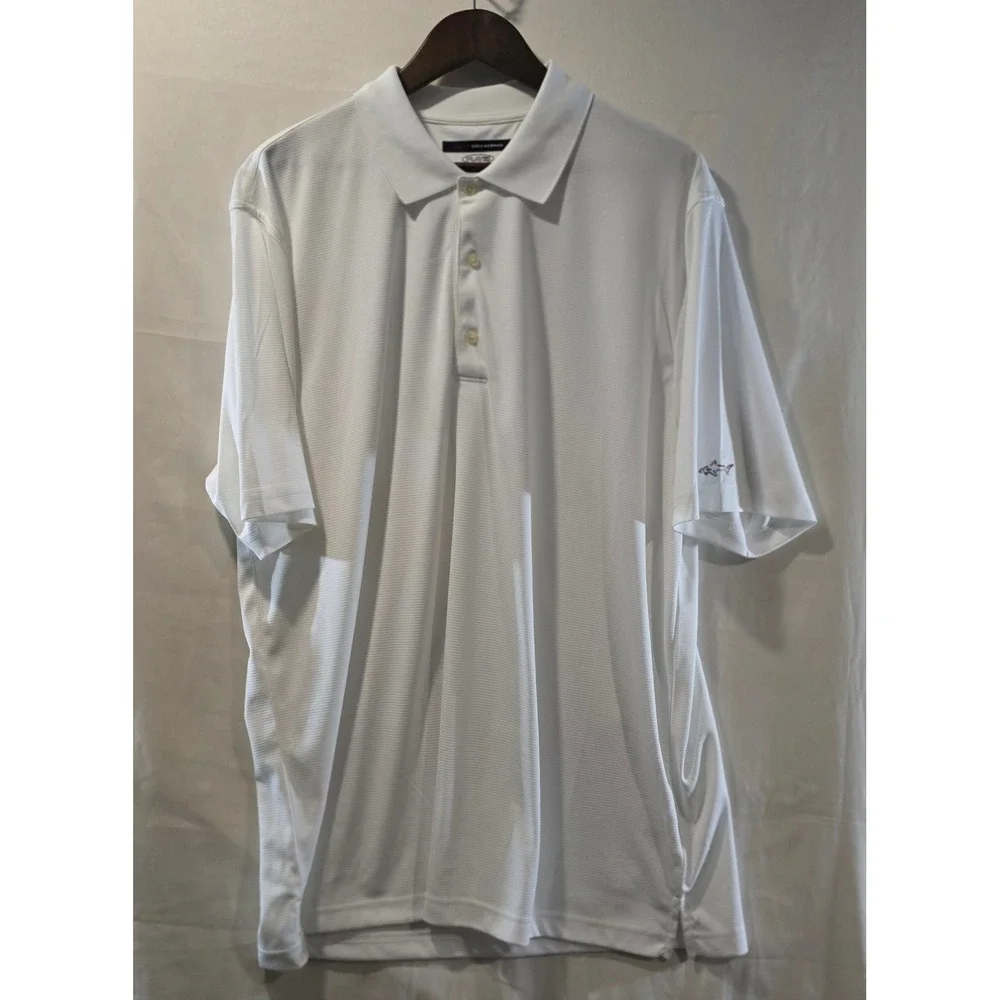 Greg Norman Play Dry Mens‎ XL White Performance Golf Polo Shirt Shark Logo